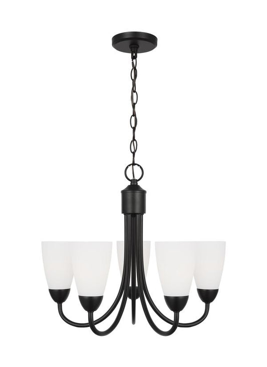 Generation Lighting Sean Lavin Seville 5-light chandelier in satin bronze with etched white glass shades with LED bulbs 3120205EN3-112