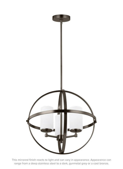 Generation Lighting Alturas contemporary 3-light LED indoor dimmable ceiling chandelier pendant light in brushed oil rubbed bronze finish with etched white inside glass shades 3124603EN3-778