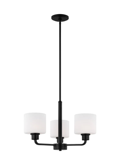 Generation Lighting  Canfield indoor dimmable 3-light chandelier in midnight black finish and etched white glass shade 3128803-112