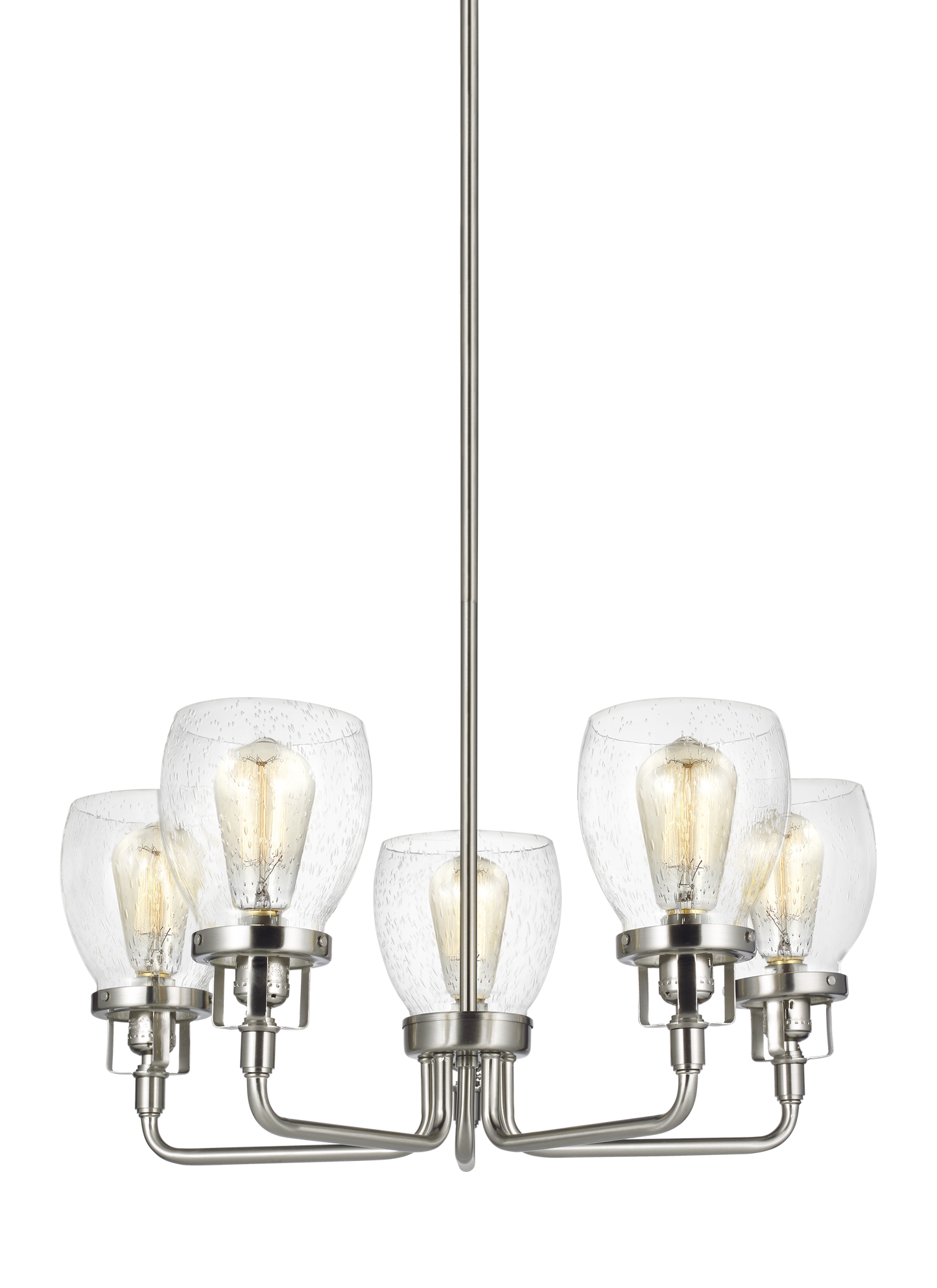 Generation Lighting Belton transitional 5-light indoor dimmable ceiling up chandelier pendant light in brushed nickel silver finish with clear seeded glass shades 3214505-962