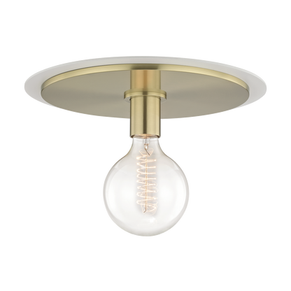 Mitzi 1 Light Flush Mount in Aged Brass/Soft Off White H137501L-AGB/WH