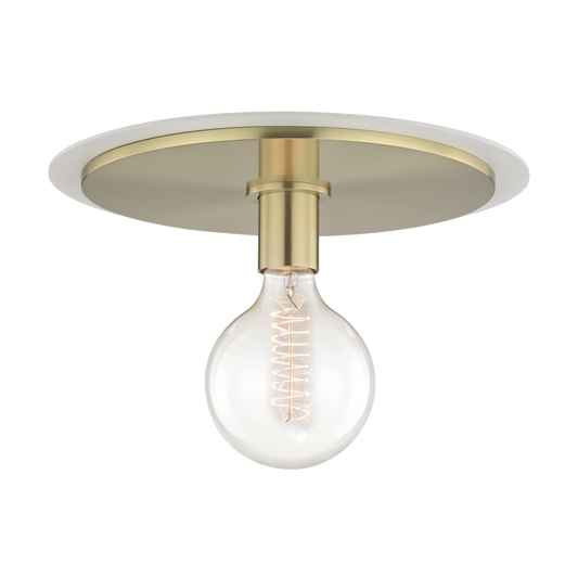 Mitzi 1 Light Flush Mount in Aged Brass/Soft Off White H137501L-AGB/WH