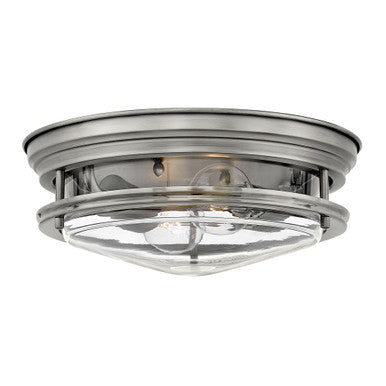 Hinkley Lighting Hadley Medium Flush Mount Antique Nickel with Clear glass Clear Seedy Glass 3302AN-CL