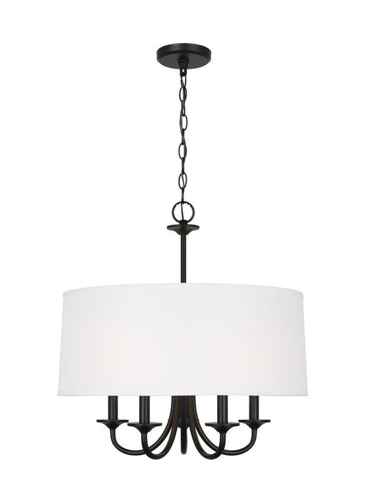 Generation Lighting Sean Lavin Seville 5-light chandelier in midnight black with white linen fabric shade 3320205-112