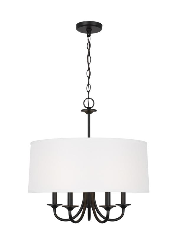 Generation Lighting Sean Lavin Seville 5-light chandelier in midnight black with white linen fabric shade with LED bulbs 3320205EN-112