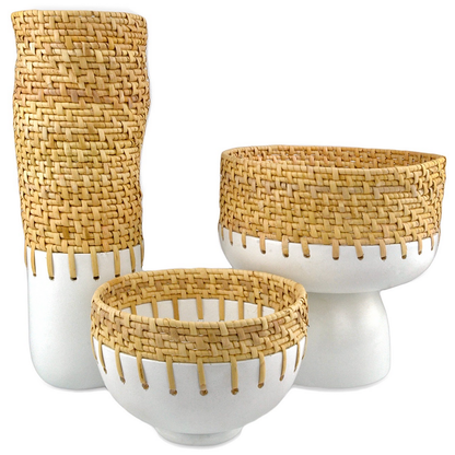 Currey & Co. Kyoto Rattan & White Vase 1200-0728