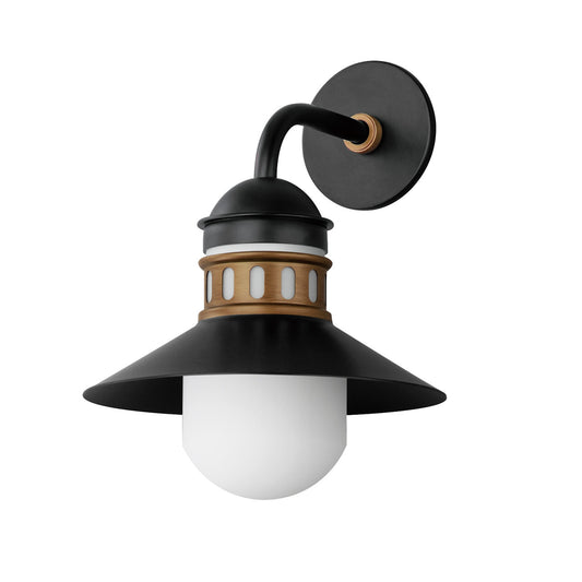 Maxim Admiralty 1-Light Outdoor Wall Sconce in Black / Antique Brass 35124SWBKAB