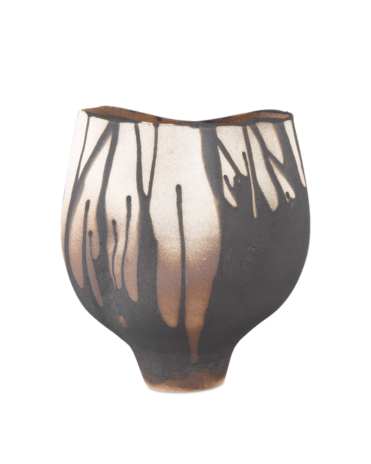 Currey & Co Inoue Medium Vase in Black/Off-White 1200-0873