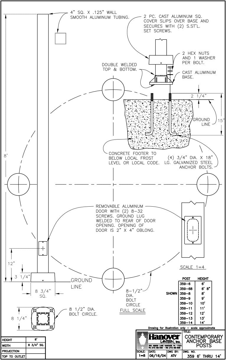 Hanover Lantern 359 Post Smooth Square Post 8 Foot