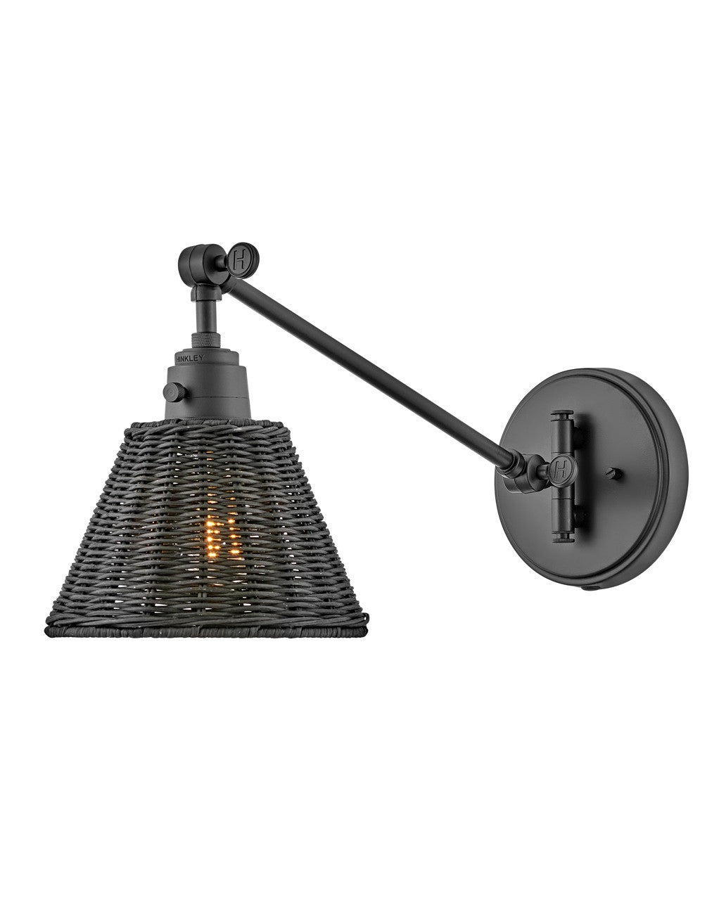 Hinkley Lighting Arti Small Single Light Sconce in Black with Black Natural Rattan Shade 3690BK-BKT