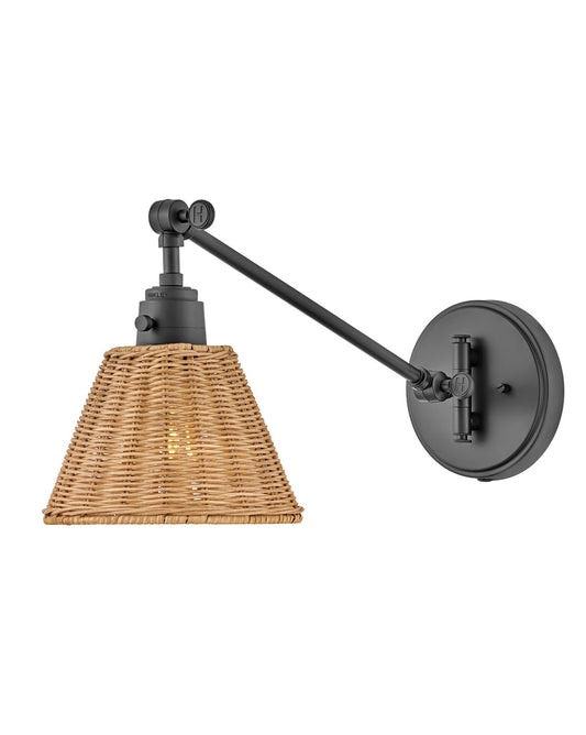 Hinkley Lighting Arti Small Single Light Sconce in Black with Light Natural Rattan Shade 3690BK-NAT