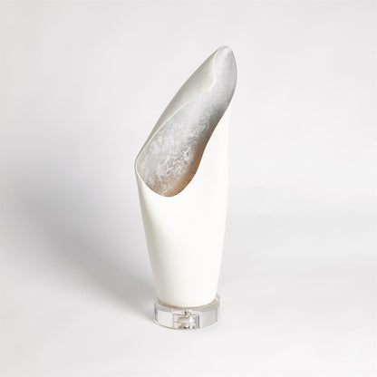 Global Views Cowl Lamp in White with Silver Leaf in Sm 3.31546