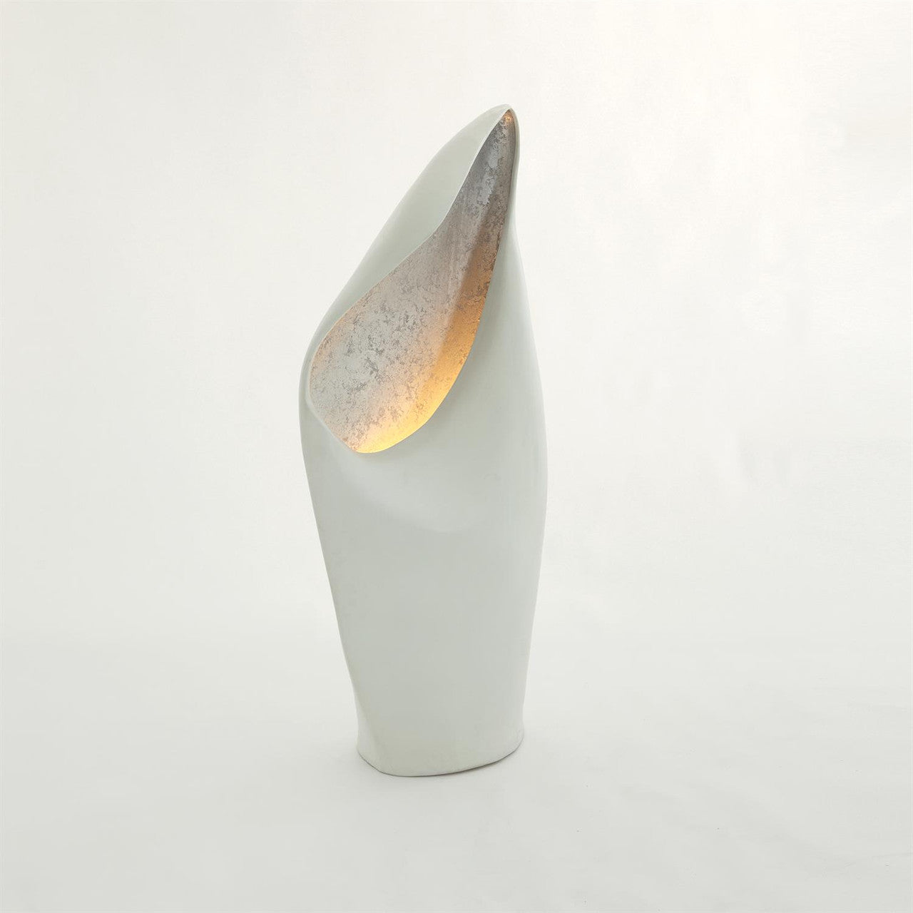 Global Views Cowl Lamp in White with Silver Leaf in Sm 3.31546