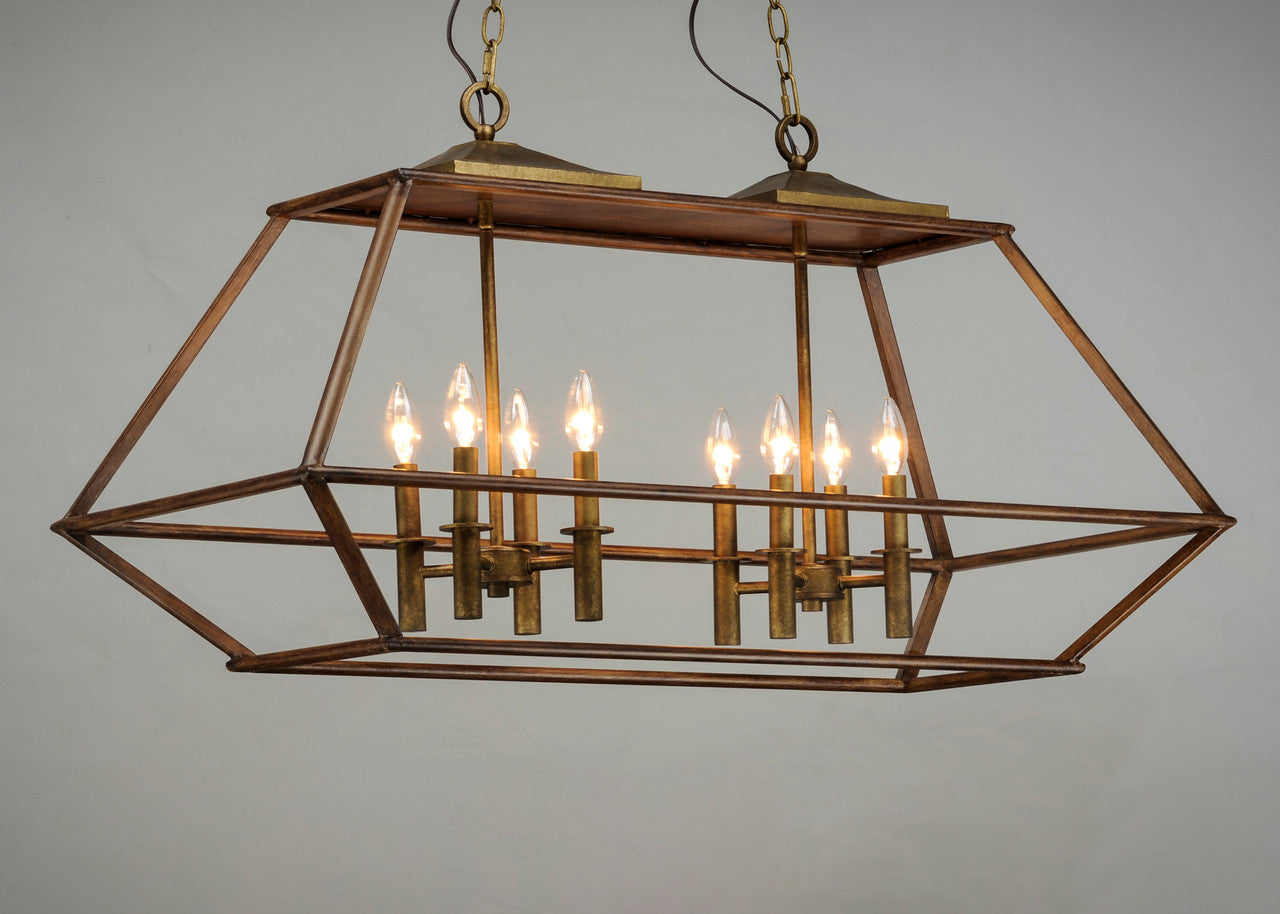 Maxim Woodland 8-Light Linear Pendant in Hazel / Burnished Gold 39547HZBRG