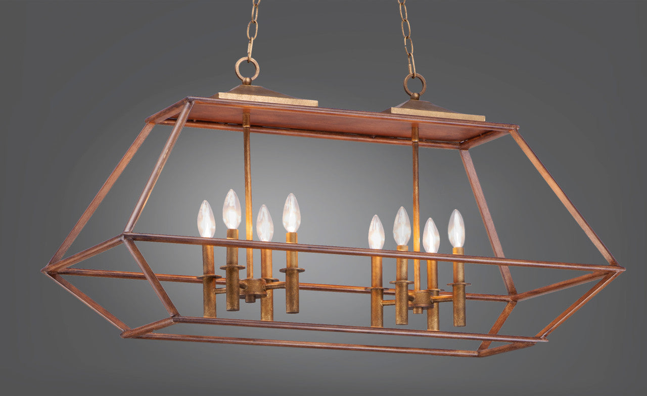 Maxim Woodland 8-Light Linear Pendant in Hazel / Burnished Gold 39547HZBRG