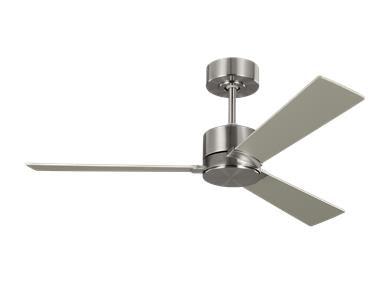 Visual Comfort Fan Rozzen 44" Ceiling Fan - Brushed Steel, Handheld Remote, 6-speed, Reverse and Dimmer, indoor/outdoor 3RZR44BS