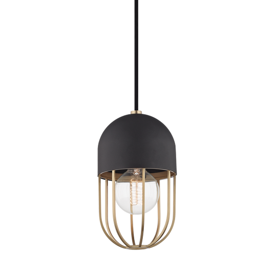 Mitzi 1 Light Pendant in Aged Brass/Black H145701-AGB/BK