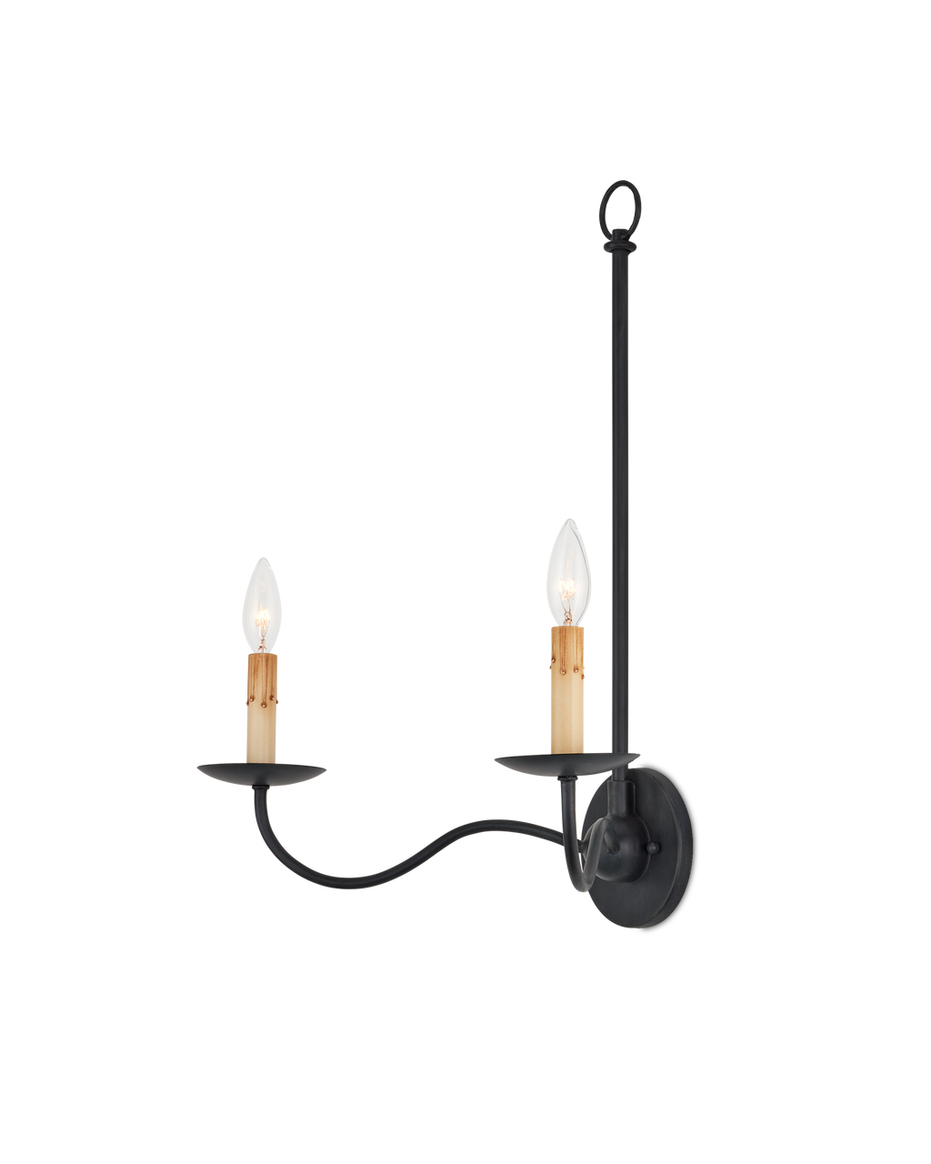 Currey & Co. Saxon Double-Light Black Wall Sconce 5000-0265