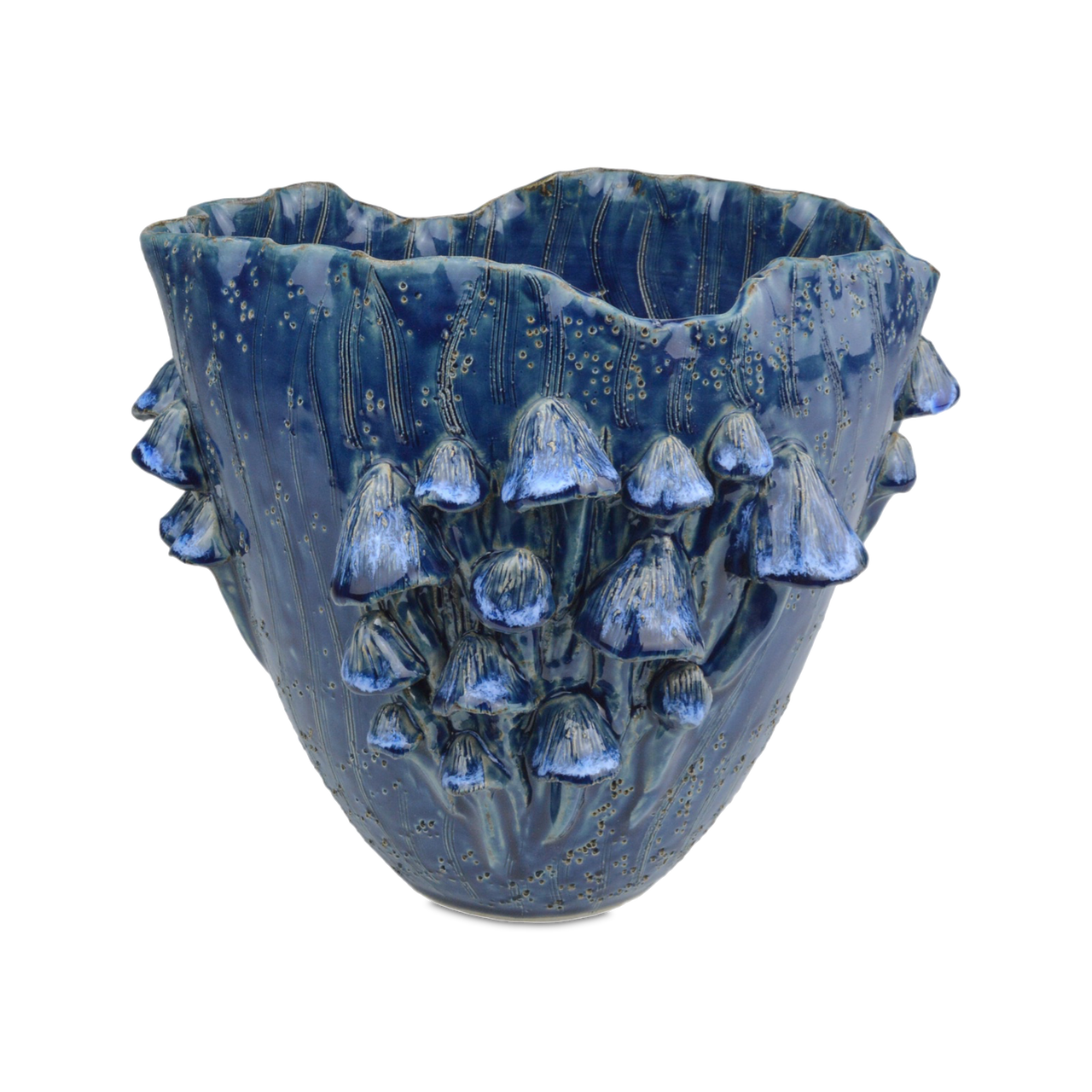 Currey & Co. 9" Conical Mushrooms Dark Blue Vase 1200-0828