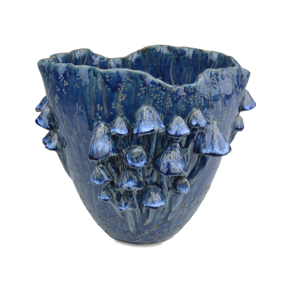 Currey & Co. 9" Conical Mushrooms Dark Blue Vase 1200-0828