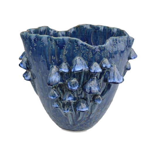 Currey & Co. 9" Conical Mushrooms Dark Blue Vase 1200-0828