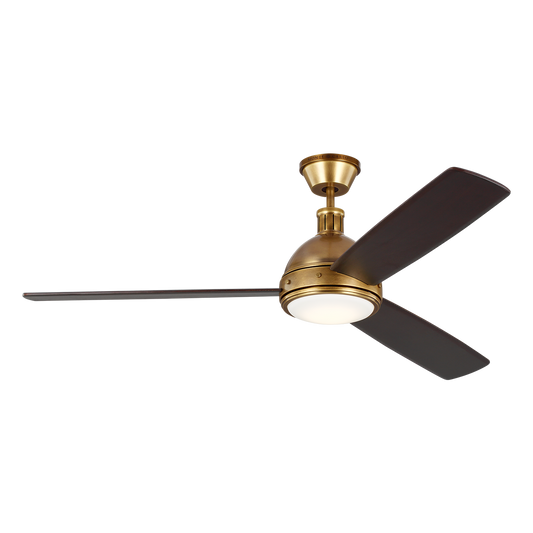 Visual Comfort Fan Hicks 60" LED Ceiling Fan - Hand Rubbed Antique Brass, Handheld Remote, 6-speed, Reverse and Dimmer, indoor 3HCKR60HABD