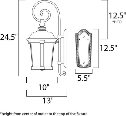 Maxim Dover VX 3-Light Outdoor Wall Lantern in Bronze 40094CDBZ