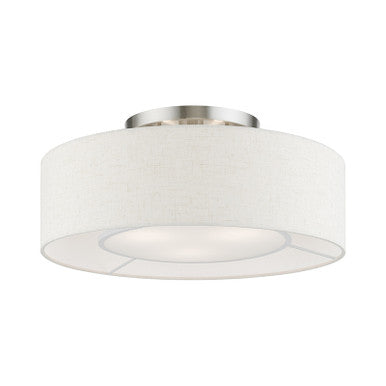 Livex Lighting Ellsworth Collection  3 Light Brushed Nickel with Shiny White Accents Semi-Flush in Brushed Nickel with Shiny White Accents 40143-91