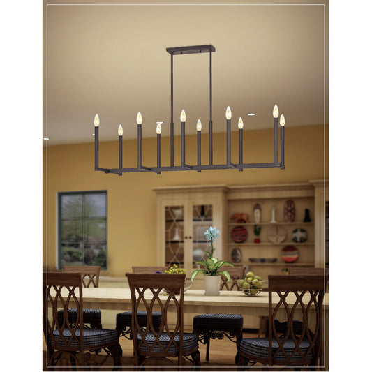 Livex Lighting Alpine Collection 10 Light Bronze Linear Chandelier in Bronze 40259-07