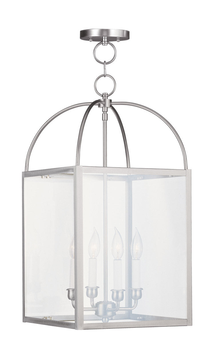 Livex Lighting Milford Collection 4 Light Brushed Nickel Chain Lantern  in Brushed Nickel 4042-91