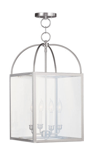 Livex Lighting Milford Collection 4 Light Brushed Nickel Chain Lantern  in Brushed Nickel 4042-91