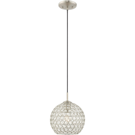 Livex Lighting Cassandra Collection 1 Lt Brushed Nickel Mini Pendant in Brushed Nickel 40440-91