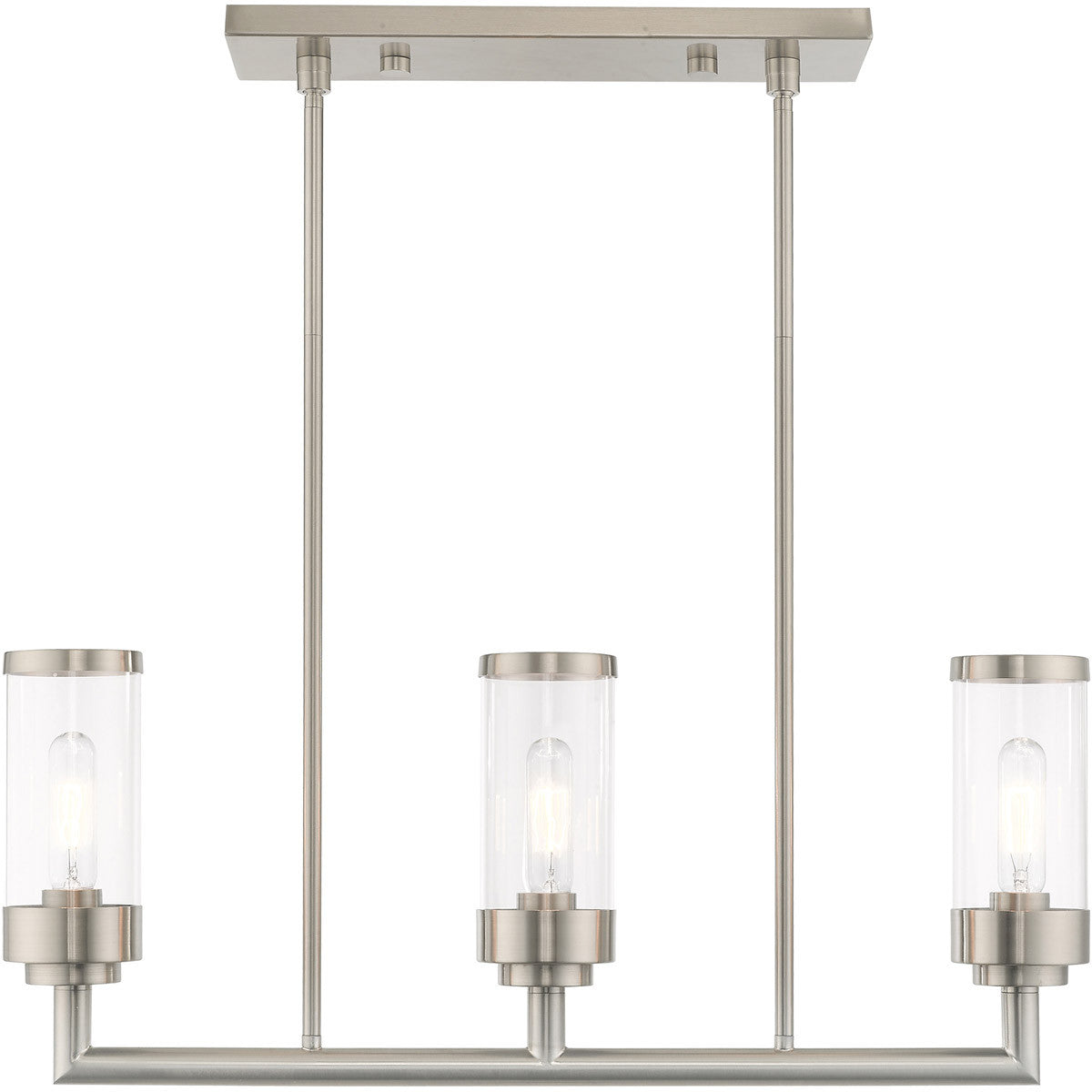 Livex Lighting Hillcrest Collection 3 Lt Brushed Nickel Linear Chandelier in Brushed Nickel 40473-91