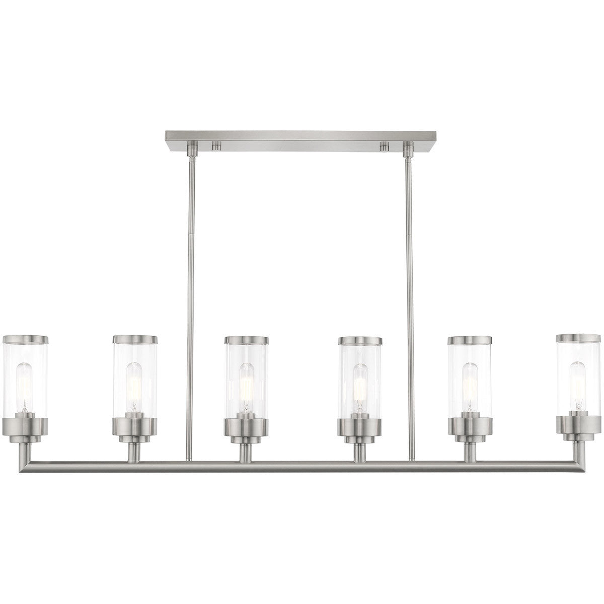 Livex Lighting Hillcrest Collection 6 Lt Brushed Nickel Linear Chandelier in Brushed Nickel 40476-91