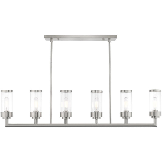 Livex Lighting Hillcrest Collection 6 Lt Brushed Nickel Linear Chandelier in Brushed Nickel 40476-91