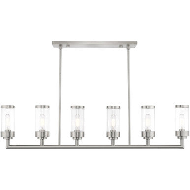 Livex Lighting Hillcrest Collection 6 Lt Brushed Nickel Linear Chandelier in Brushed Nickel 40476-91