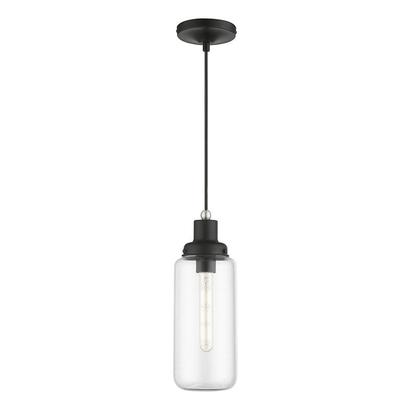 Livex Lighting Oakhurst Collection  1 Light Black with Brushed Nickel Accent Mini Pendant in Black with Brushed Nickel Accent 40614-04