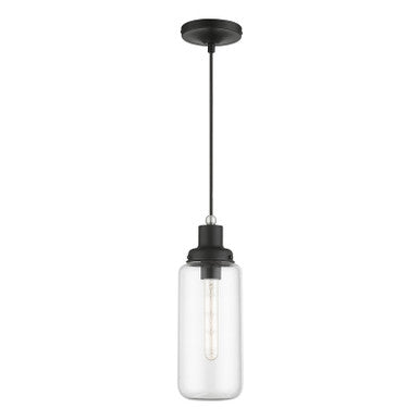 Livex Lighting Oakhurst Collection  1 Light Black with Brushed Nickel Accent Mini Pendant in Black with Brushed Nickel Accent 40614-04