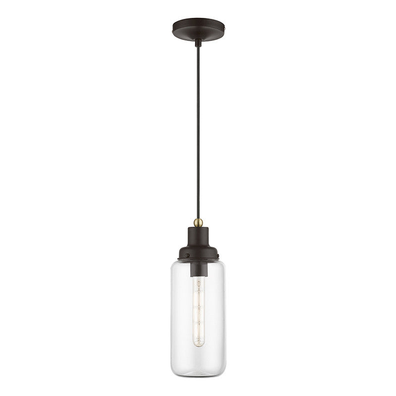 Livex Lighting Oakhurst Collection  1 Light Bronze with Antique Brass Accent Mini Pendant in Bronze with Antique Brass Accent 40614-07