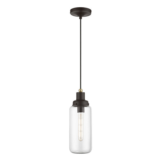 Livex Lighting Oakhurst Collection  1 Light Bronze with Antique Brass Accent Mini Pendant in Bronze with Antique Brass Accent 40614-07