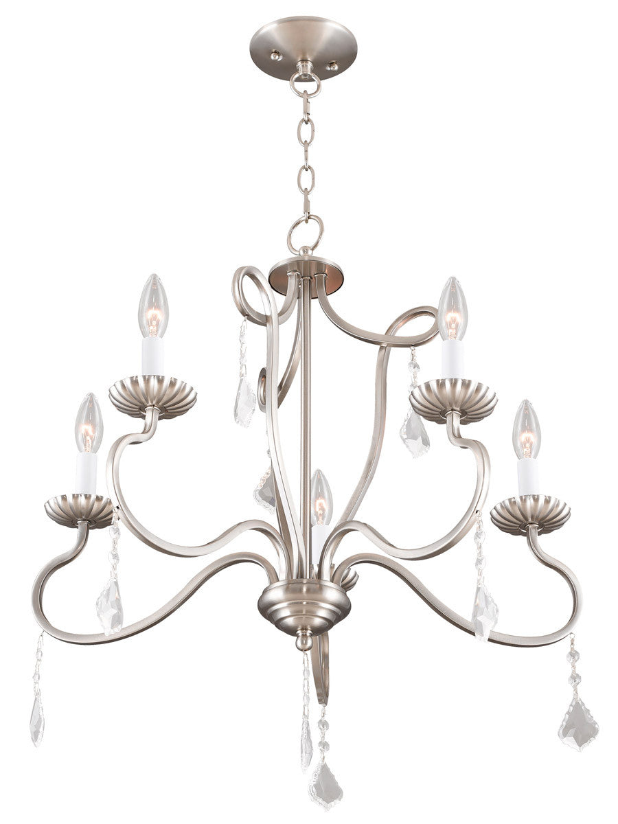 Livex Lighting Callisto Collection 5 Light Brushed Nickel Chandelier in Brushed Nickel 40775-91