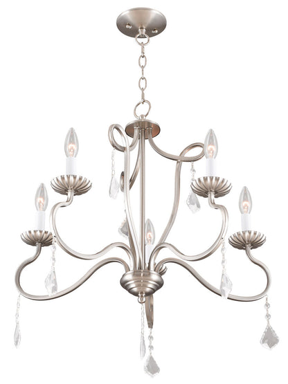 Livex Lighting Callisto Collection 5 Light Brushed Nickel Chandelier in Brushed Nickel 40775-91