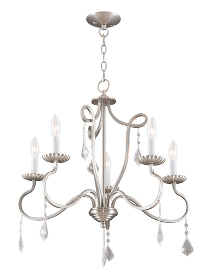 Livex Lighting Callisto Collection 5 Light Brushed Nickel Chandelier in Brushed Nickel 40775-91