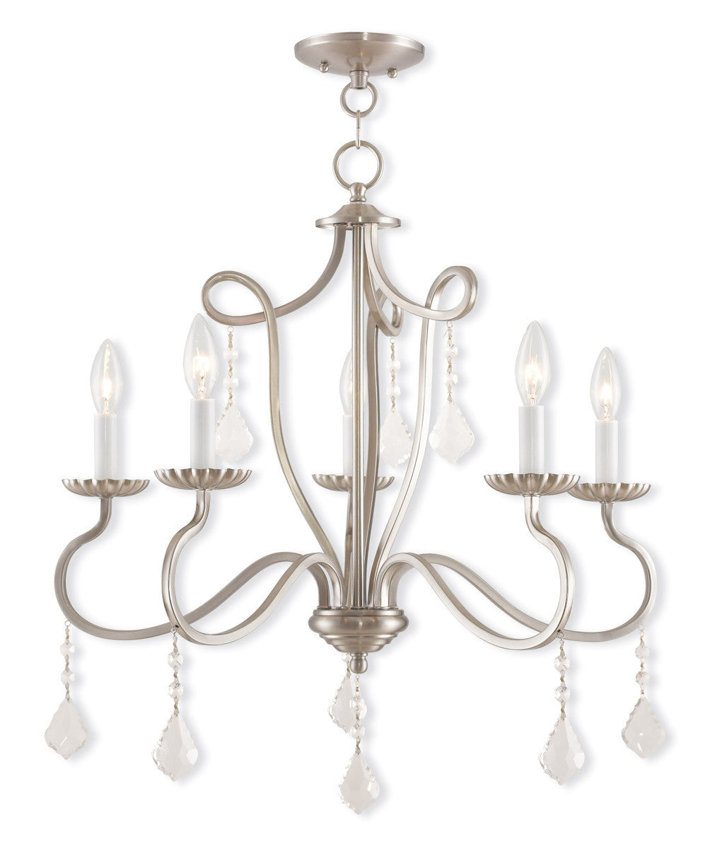 Livex Lighting Callisto Collection 5 Light Brushed Nickel Chandelier in Brushed Nickel 40775-91