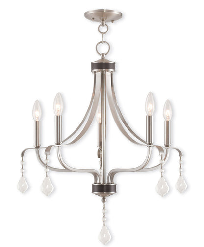 Livex Lighting Laurel Collection 5 Light Brushed Nickel Chandelier in Brushed Nickel 40785-91