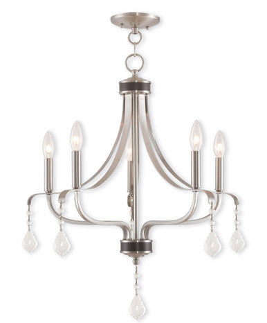 Livex Lighting Laurel Collection 5 Light Brushed Nickel Chandelier in Brushed Nickel 40785-91