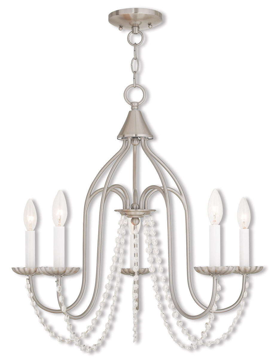 Livex Lighting Alessia Collection 5 Light Brushed Nickel Chandelier in Brushed Nickel 40795-91