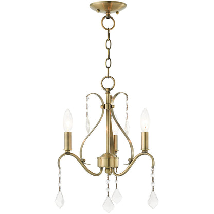 Livex Lighting Caterina Collection 3 Lt Antique Brass Chandelier  in Antique Brass with Clear Crystals 40843-01