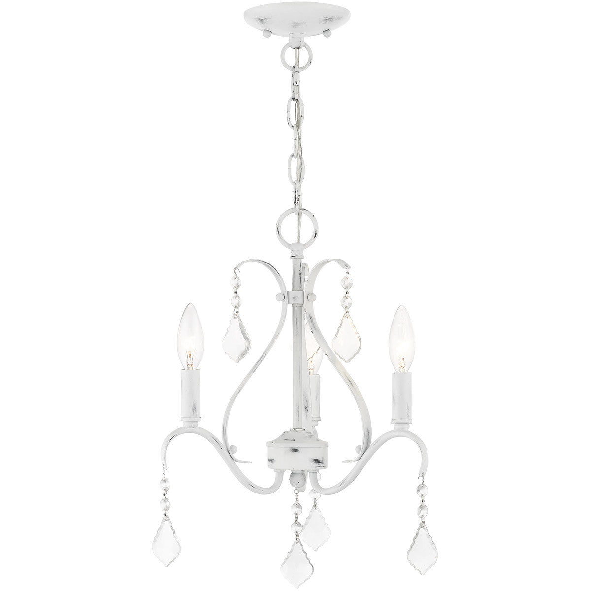 Livex Lighting Caterina Collection 3 Lt Antique White Chandelier  in Antique White with Clear Crystals 40843-60