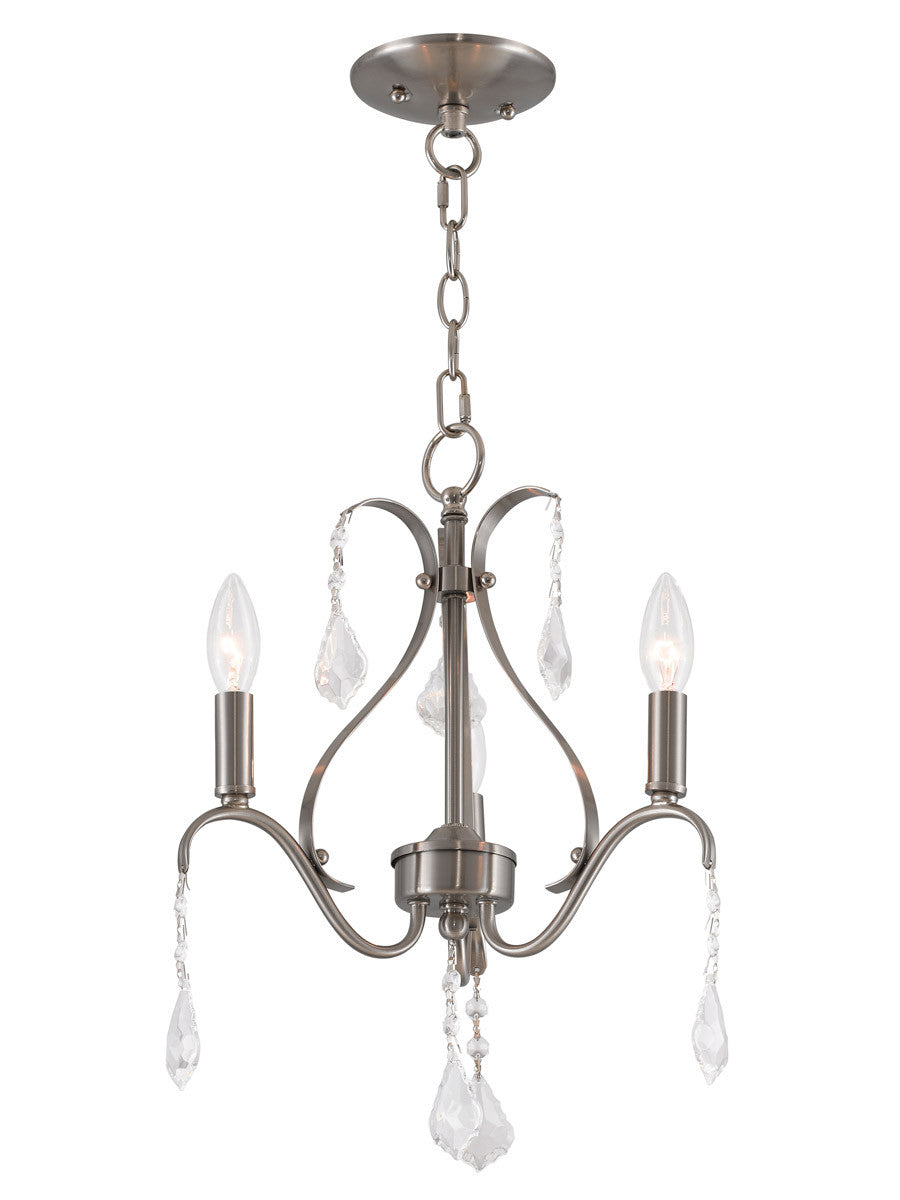 Livex Lighting Caterina Collection 3 Light Brushed Nickel Mini Chandelier in Brushed Nickel 40843-91